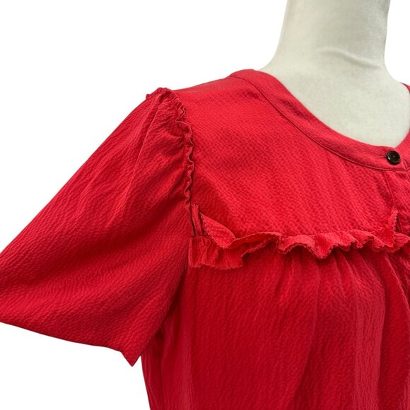 J. Crew Womens 6 Top Silk Red Button Short Sleeve Ruffle Red Blouse - Picture 3 of 8